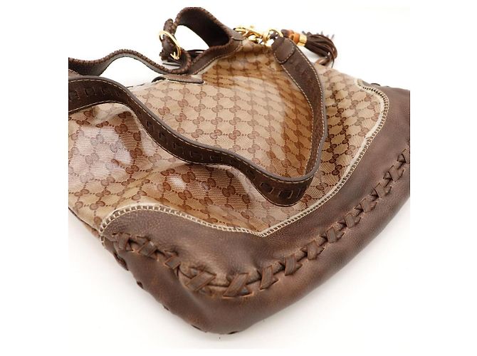 Gucci Borsa Hobo Monogramma GG con Nappa in Bambù Marrone - vista 8