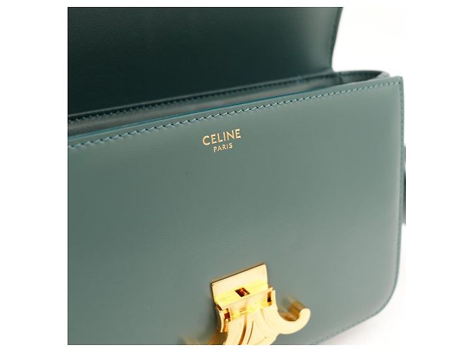 Céline Celine Triomphe Borsa a tracolla in pelle di vitello liscia color ottanio Verde - vista 10