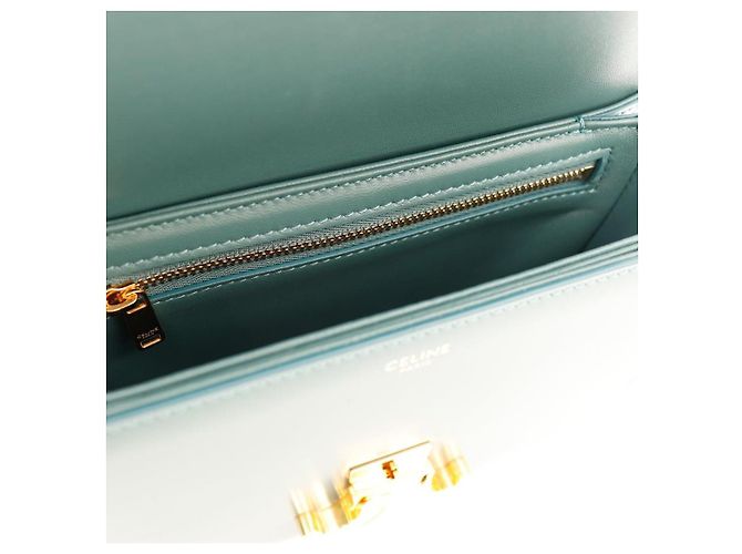 Céline Celine Triomphe Borsa a tracolla in pelle di vitello liscia color ottanio Verde - vista 11