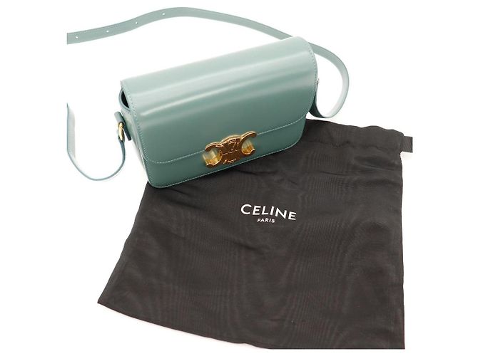 Céline Celine Triomphe Borsa a tracolla in pelle di vitello liscia color ottanio Verde - vista 6