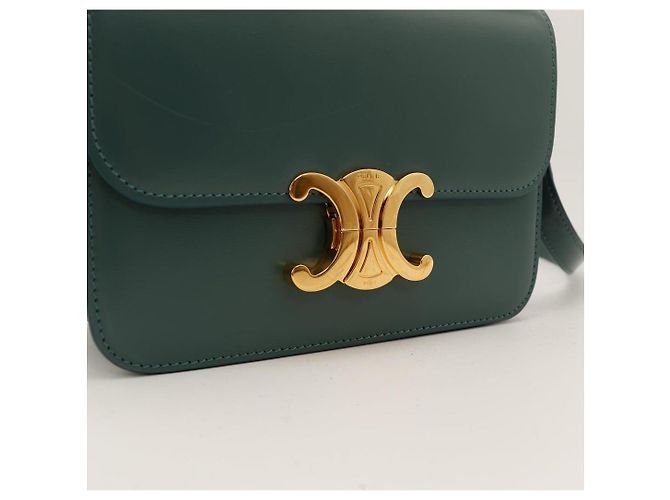 Céline Celine Triomphe Borsa a tracolla in pelle di vitello liscia color ottanio Verde - vista 7