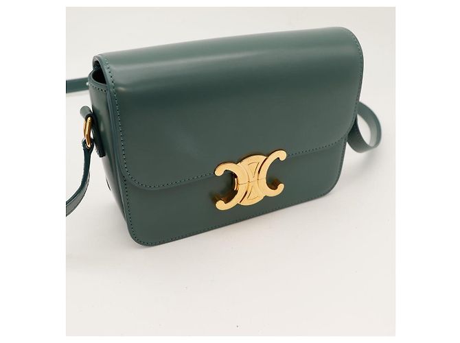 Céline Celine Triomphe Borsa a tracolla in pelle di vitello liscia color ottanio Verde - vista 8