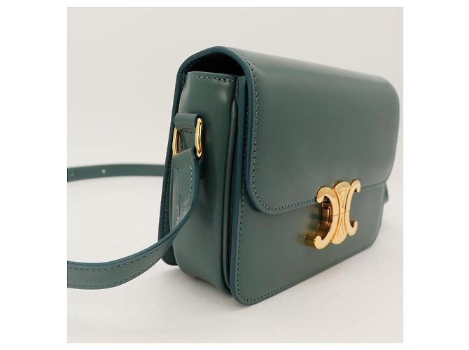 Céline Celine Triomphe Borsa a tracolla in pelle di vitello liscia color ottanio Verde - vista 9