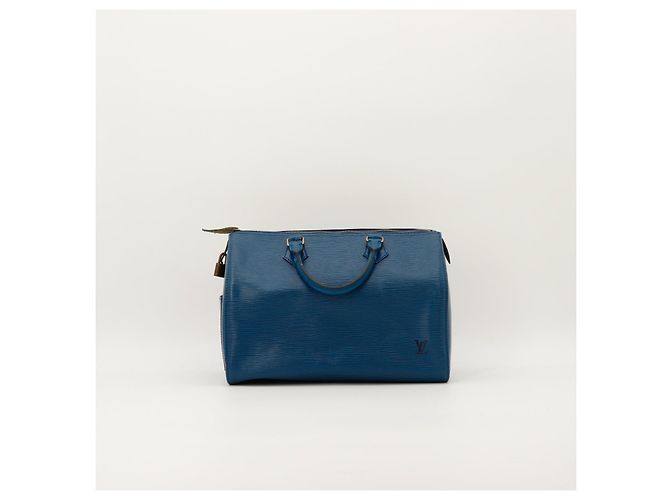 Louis Vuitton Speedy 30 in pelle Epi Blu - vista 4
