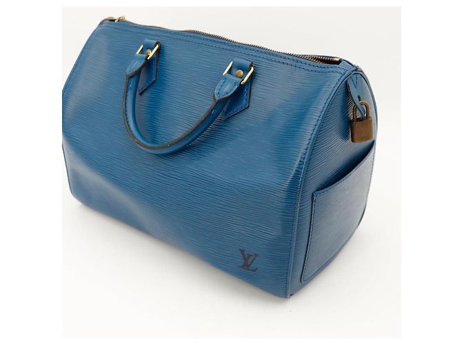 Louis Vuitton Speedy 30 in pelle Epi Blu - vista 7