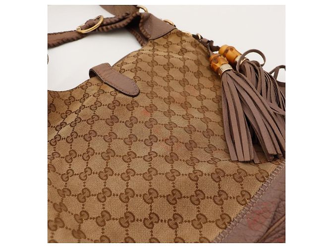 Gucci Borsa Hobo Monogram con Nappa in Bambù Marrone - vista 10