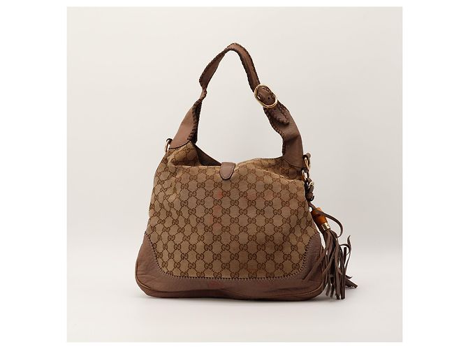 Gucci Borsa Hobo Monogram con Nappa in Bambù Marrone - vista 3