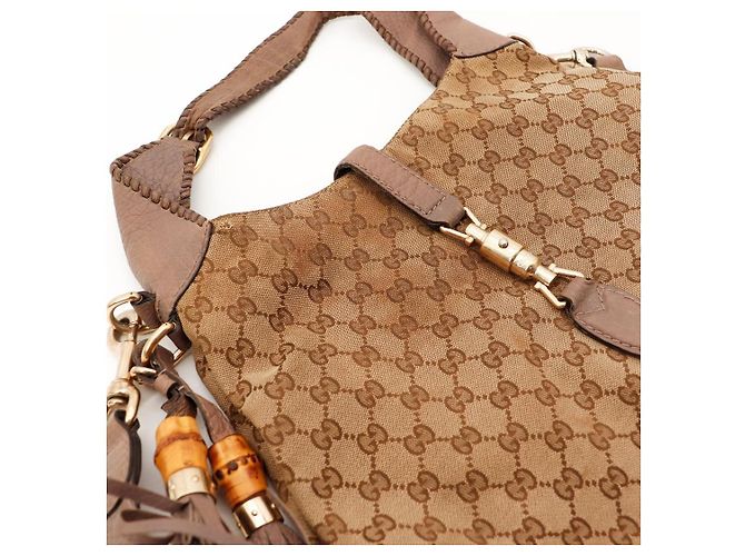 Gucci Borsa Hobo Monogram con Nappa in Bambù Marrone - vista 7