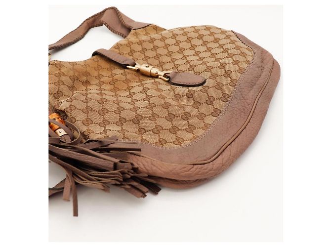Gucci Borsa Hobo Monogram con Nappa in Bambù Marrone - vista 8
