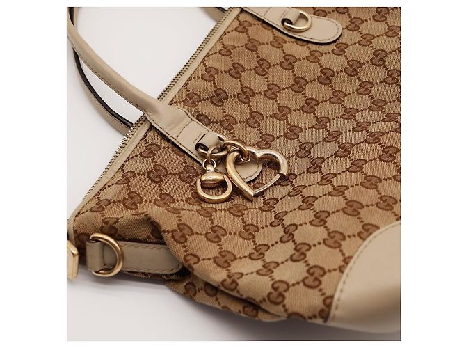 Borsa Tote Gucci in Tela Monogram con Charm a Cuore Marrone Beige - vista 6