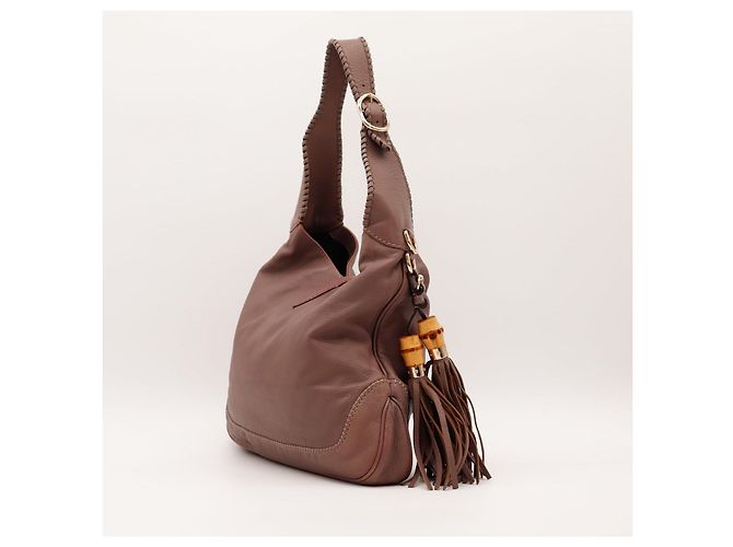 Gucci Bolso Hobo de piel marrón con borla de bambú Castaño - vista 4