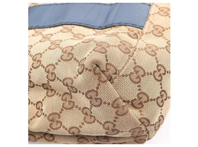 Borsa Tote Gucci Bamboo GG Canvas Blu Beige - vista 5
