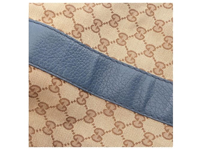 Borsa Tote Gucci Bamboo GG Canvas Blu Beige - vista 8