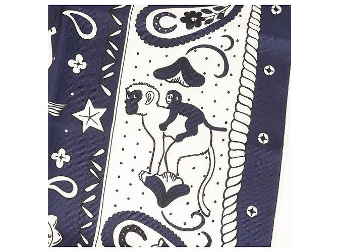 Hermès Foulard bandana in seta Hermes 24SS Nero Bianco Blu - vista 6