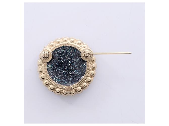 Spilla Chanel Coco Mark Glitter Bianco Blu D'oro - vista 2