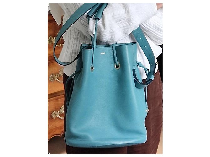 Lancel Le Huit borsa a secchiello in pelle blu - vista 2