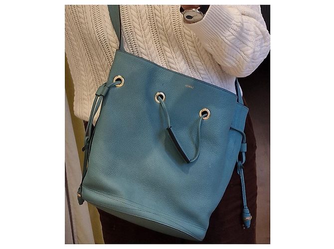 Lancel Le Huit borsa a secchiello in pelle blu - vista 3