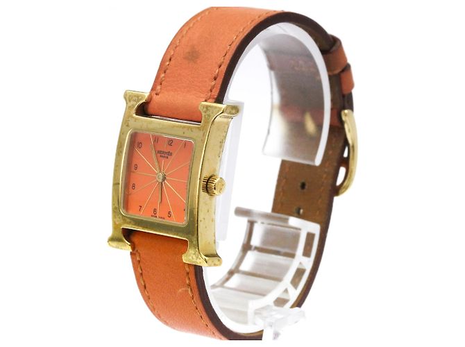 Hermès Relógio de pulso Heure H em couro banhado a ouro com quartzo - vista 2