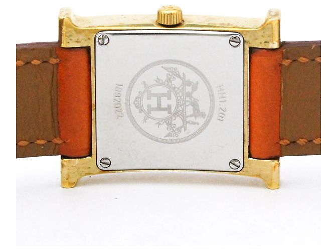 Hermès Relógio de pulso Heure H em couro banhado a ouro com quartzo - vista 6
