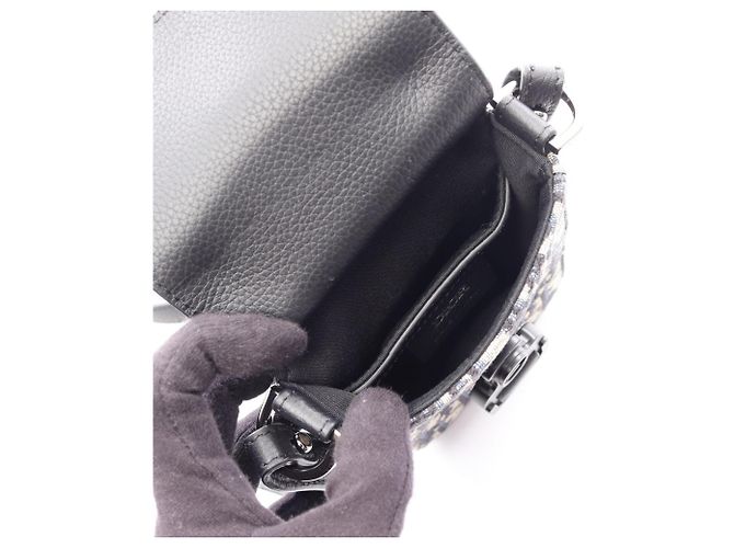 Pochette verticale Dior Saddle de Christian Dior Noir Beige Bleu Marine - vue 3