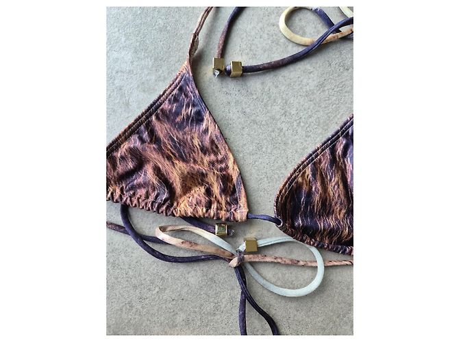 Autre Marque Conjunto de Bikini Triángulo Estampado Animal Handsome Castaño Negro Blanco Púrpura - vista 3