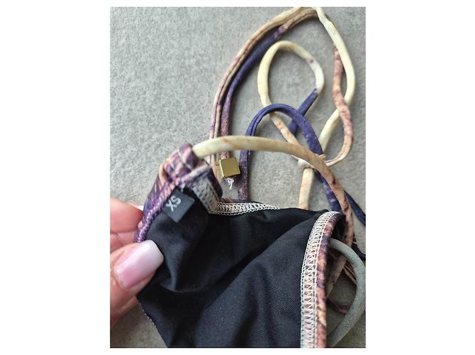 Autre Marque Conjunto de Bikini Triángulo Estampado Animal Handsome Castaño Negro Blanco Púrpura - vista 4