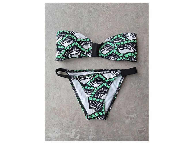 Autre Marque Conjunto de bikini bandeau estampado Pamela de Beaumont Negro Blanco Verde - vista 2