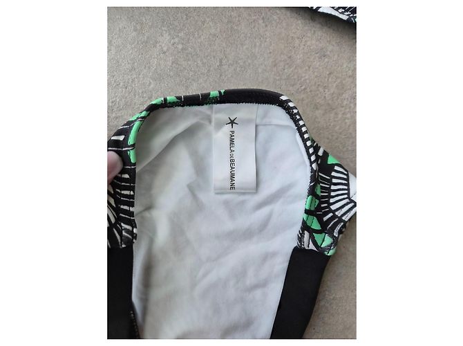 Autre Marque Conjunto de bikini bandeau estampado Pamela de Beaumont Negro Blanco Verde - vista 3