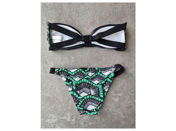 Autre Marque Conjunto de bikini bandeau estampado Pamela de Beaumont Negro Blanco Verde - vista 5