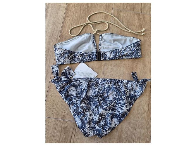 Autre Marque Conjunto de Bikini Bronzette Paris Estampado Abstracto Blanco Gris Azul oscuro - vista 7