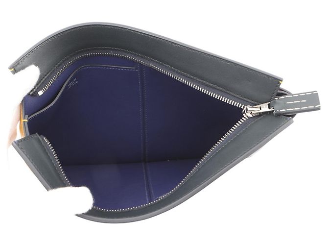 Hermès Clutch Kara Hermes in Jaune Ambre e Blue Ancre Nero Giallo - vista 5
