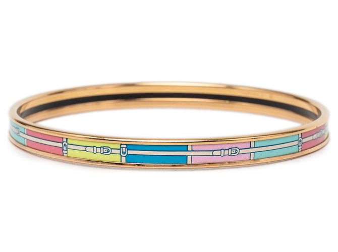 Hermès Hermes Emaille-Armreif mit Gürtelmotiv Mehrfarben Golden - Ansicht 2