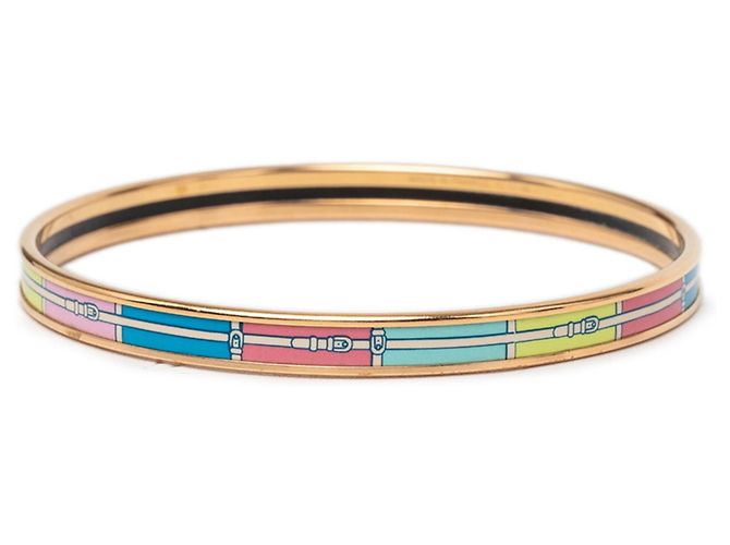 Hermès Hermes Emaille-Armreif mit Gürtelmotiv Mehrfarben Golden - Ansicht 3