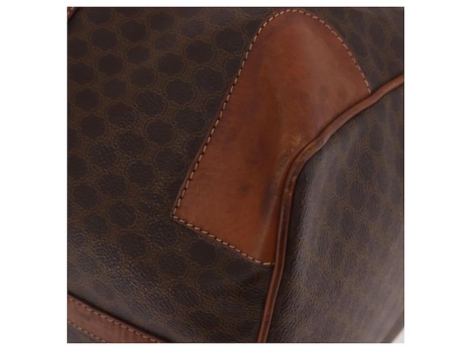 Céline Borsa Boston CELINE Macadam Canvas PVC Pelle Marrone Oro Auth 184375 D'oro - vista 11