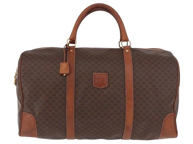 Céline Borsa Boston CELINE Macadam Canvas PVC Pelle Marrone Oro Auth 184375 D'oro - vista 2