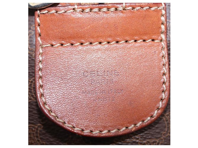 Céline Borsa Boston CELINE Macadam Canvas PVC Pelle Marrone Oro Auth 184375 D'oro - vista 23