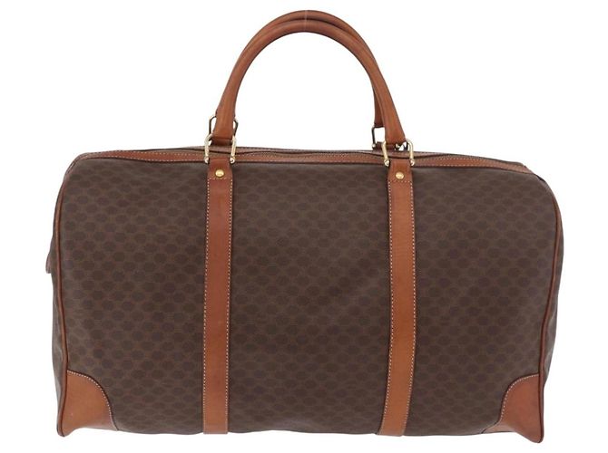 Céline Borsa Boston CELINE Macadam Canvas PVC Pelle Marrone Oro Auth 184375 D'oro - vista 3