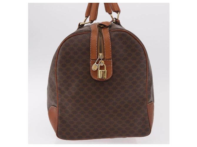 Céline Borsa Boston CELINE Macadam Canvas PVC Pelle Marrone Oro Auth 184375 D'oro - vista 5