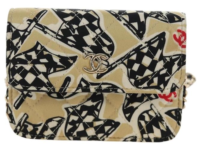 CHANEL ChainShoulderPouch Mini Matelasse 13 Bag Satin Beige Gold CC Auth 185928M D'oro - vista 2