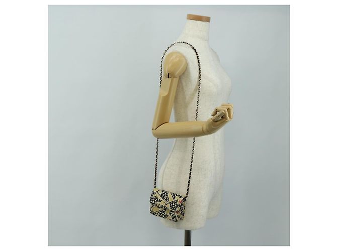 CHANEL ChainShoulderPouch Mini Matelasse 13 Bag Satin Beige Gold CC Auth 185928M D'oro - vista 21