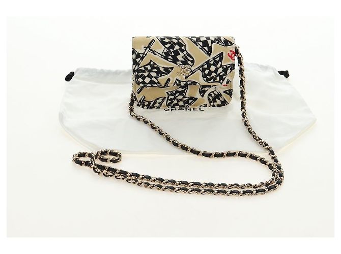 CHANEL ChainShoulderPouch Mini Matelasse 13 Bag Satin Beige Gold CC Auth 185928M D'oro - vista 22
