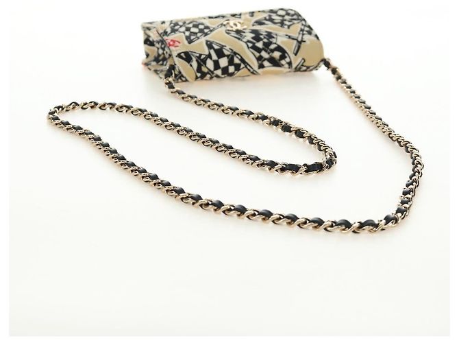 CHANEL ChainShoulderPouch Mini Matelasse 13 Bag Satin Beige Gold CC Auth 185928M D'oro - vista 7