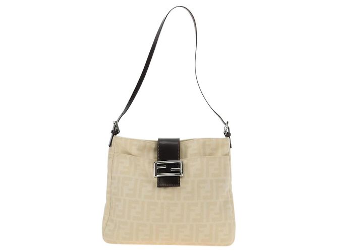 FENDI Mamma Baguette Schultertasche aus Zucca Canvas Elfenbein Silber Authentisch 185596V - Ansicht 2