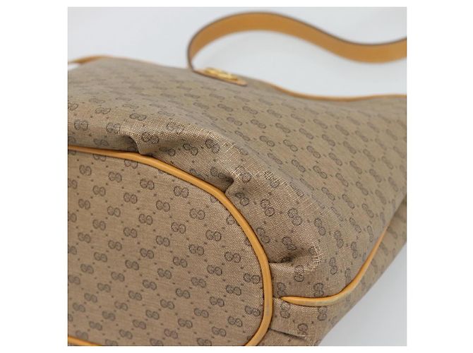 Bolsa de Ombro GUCCI Micro GG Supreme PVC Bege Ouro Auth ka4765 Dourado - vista 10