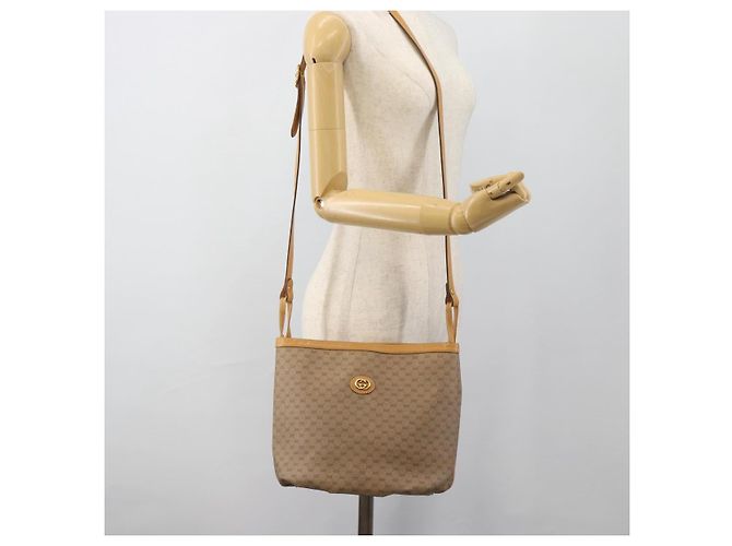 Bolsa de Ombro GUCCI Micro GG Supreme PVC Bege Ouro Auth ka4765 Dourado - vista 25