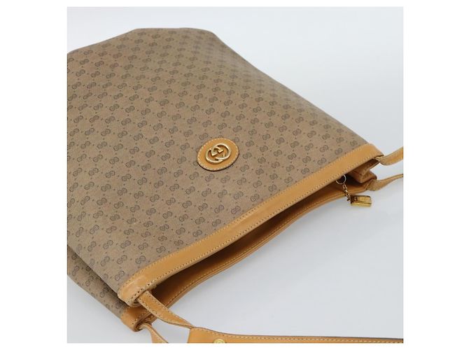 Bolsa de Ombro GUCCI Micro GG Supreme PVC Bege Ouro Auth ka4765 Dourado - vista 6