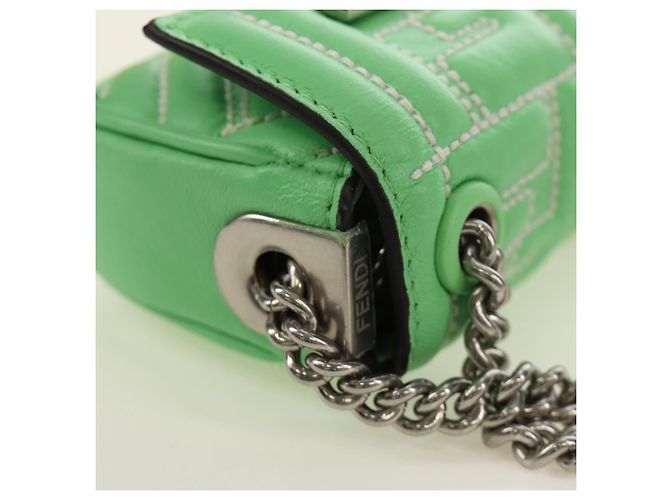 FENDI Nano Baguette Chain Schulterbeutel aus Leder 2way grün Auth 184863SAM Silber Hellgrün - Ansicht 15