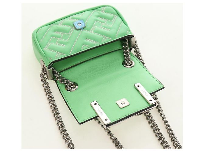 FENDI Nano Baguette Chain Schulterbeutel aus Leder 2way grün Auth 184863SAM Silber Hellgrün - Ansicht 17
