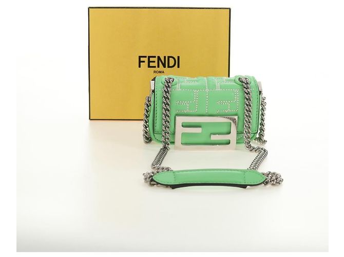 FENDI Nano Baguette Chain Schulterbeutel aus Leder 2way grün Auth 184863SAM Silber Hellgrün - Ansicht 27