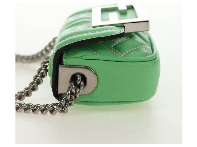 FENDI Nano Baguette Chain Schulterbeutel aus Leder 2way grün Auth 184863SAM Silber Hellgrün - Ansicht 4